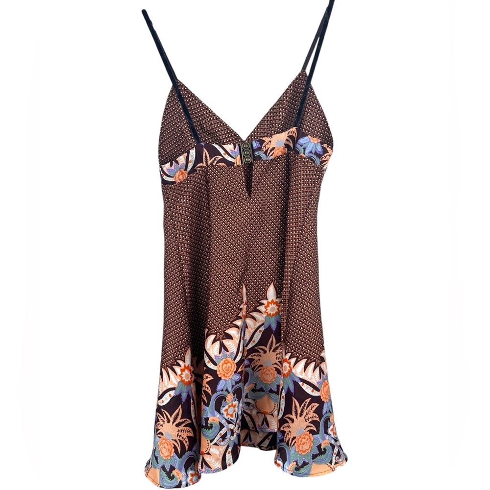 FOREVER Y2K Unique Brown/Orange Floral Strappy Nightgown Mini Dress Womens Sz M - Picture 2 of 11